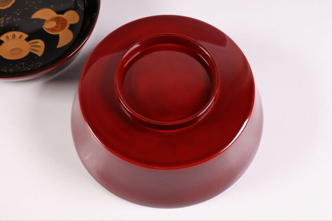 【CM429】天然木漆塗 ふくら雀金蒔絵 溜塗内黒 煮物椀一客 福良雀 大正昭和