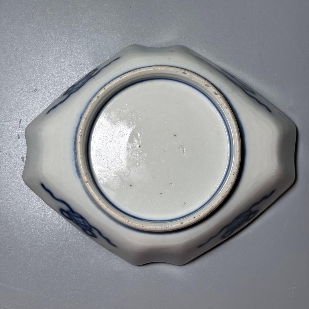 古伊万里　色絵花鳥垣根文変形皿　五枚　刺身皿　江戸時代〜明治時代　古器を楽しむ