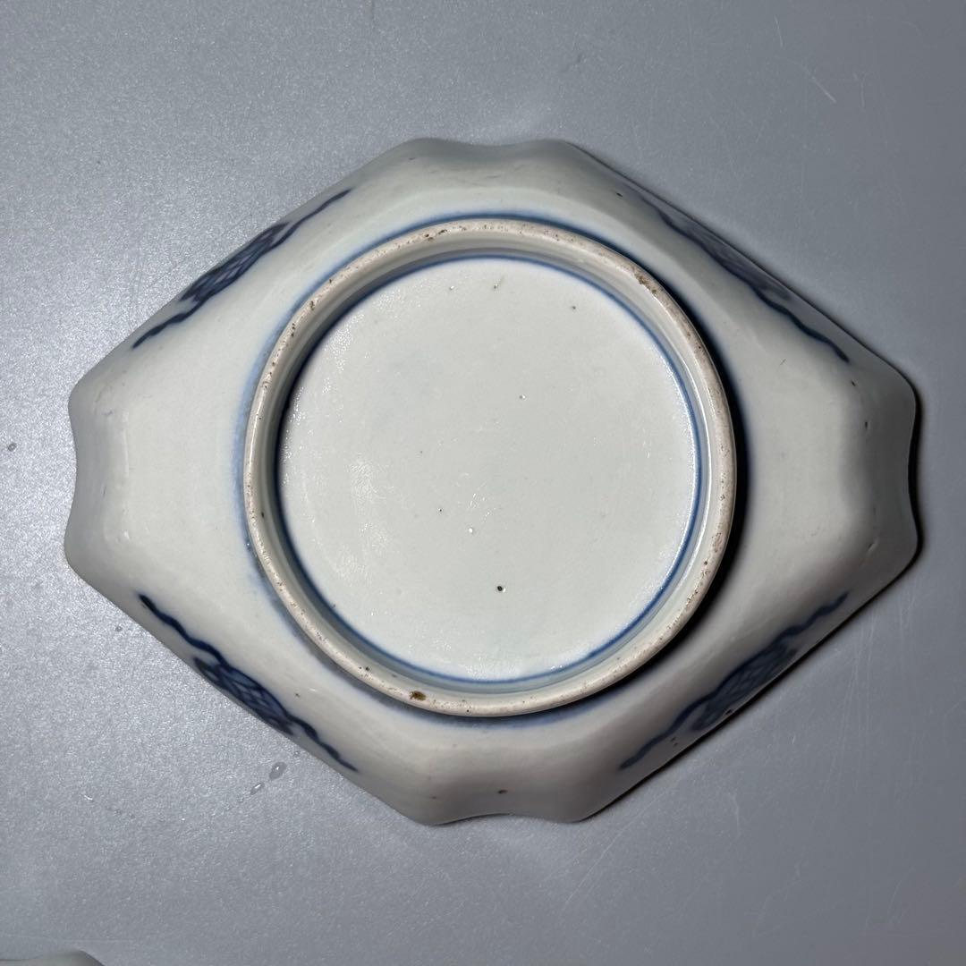 古伊万里　色絵花鳥垣根文変形皿　五枚　刺身皿　江戸時代〜明治時代　古器を楽しむ