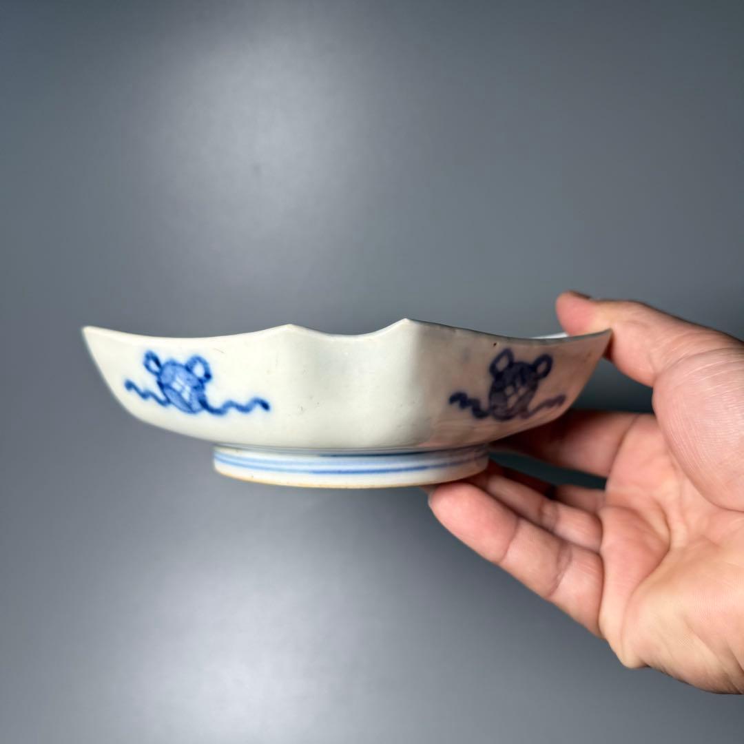 古伊万里　色絵花鳥垣根文変形皿　五枚　刺身皿　江戸時代〜明治時代　古器を楽しむ