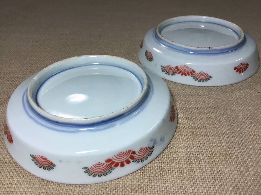 古伊万里◆小皿２枚◆色絵 染付 ４寸 12㎝ 山水 手塩皿 豆皿 銘々皿 和食器