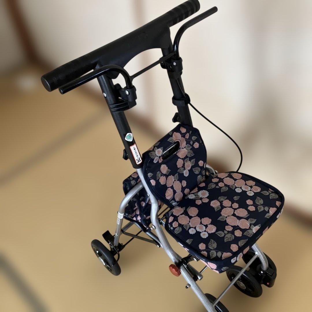 取説あり。幸和製作所、花柄シルバーカー 折りたたみ式