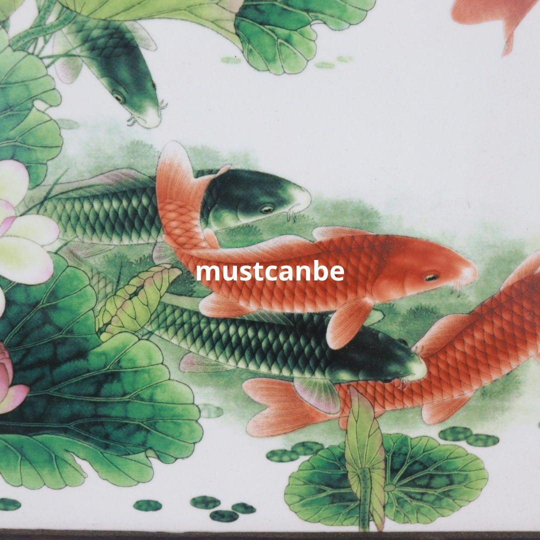 景徳鎮 陶板画 蓮年あります余り 風水 掛画 応接間 茶室 装飾品 工芸品 置物