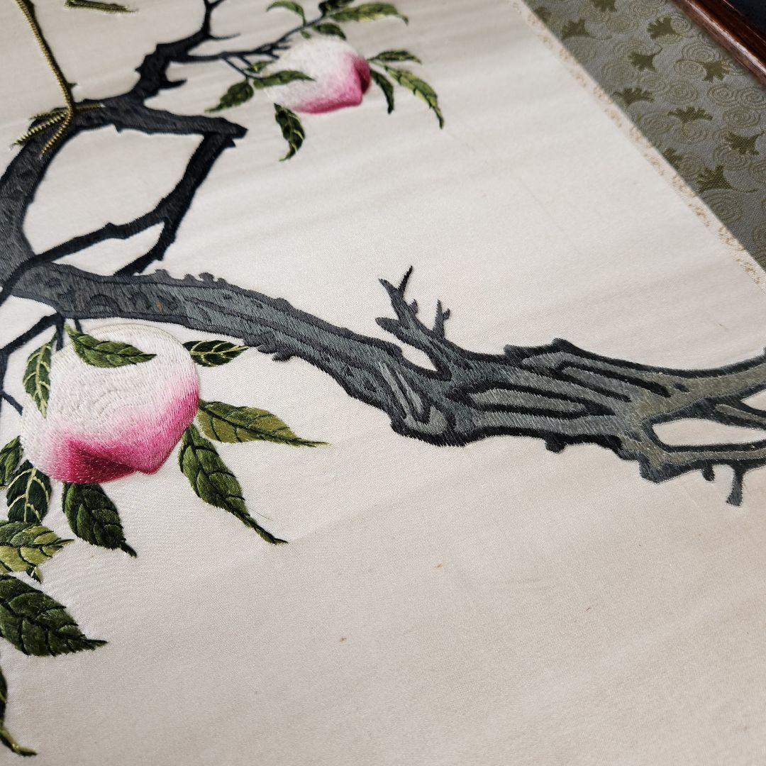 Y3452-11 中国 絹刺繍 鶴図 衝立 高さ103㎝