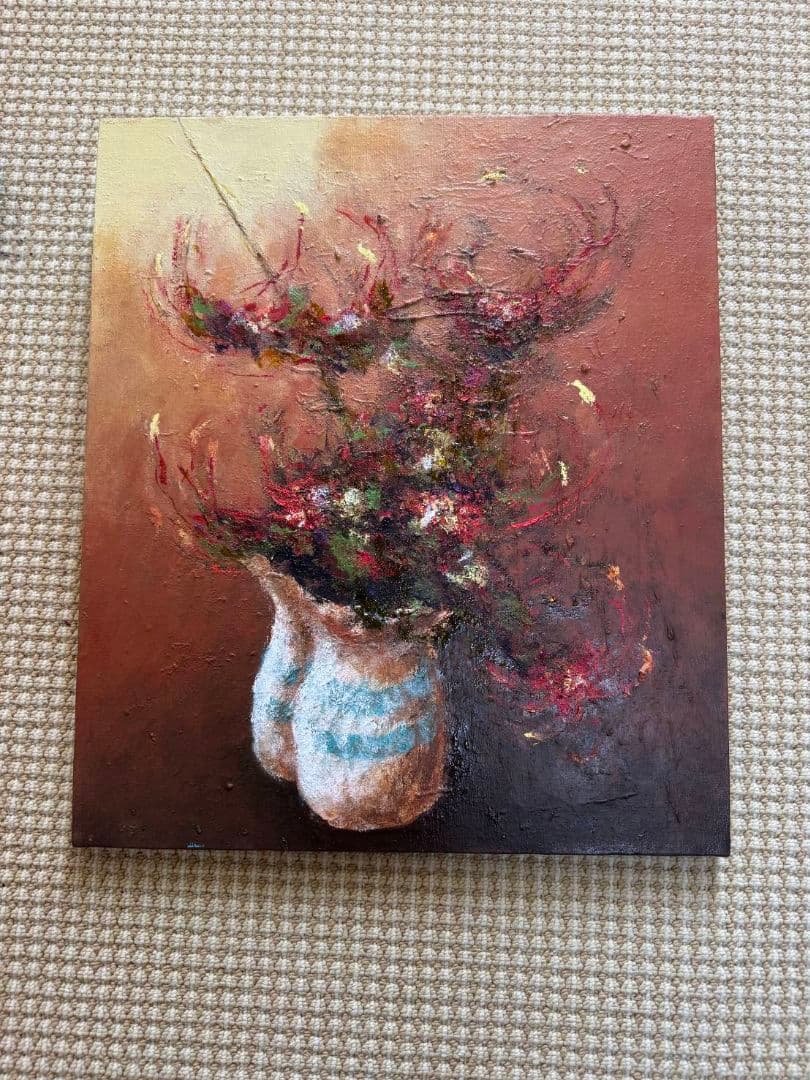 油絵 花瓶の花 フレーム付き