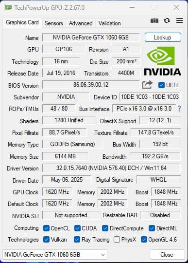 GeForce GTX 1060 JetStream 6GB【動作確認済】