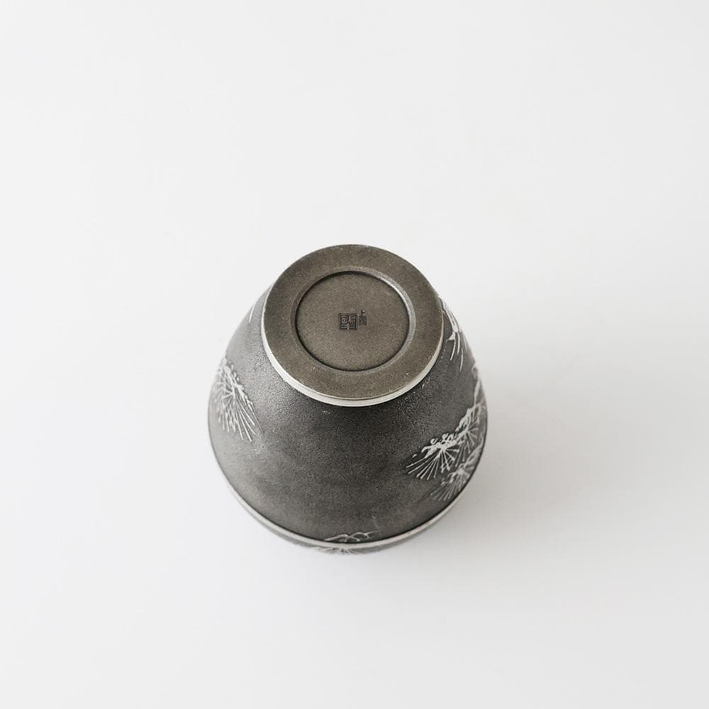 T 上錫　錫半　茶入　茶壺　茶入壺　四君子文　金属工芸　441ｇ