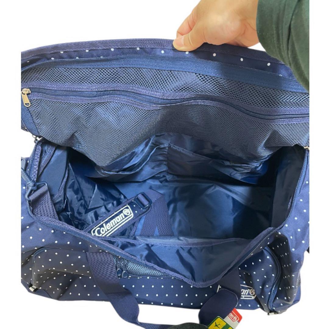 【新品】Coleman コールマン　ボストンバッグ ネイビー 水玉　容量80L