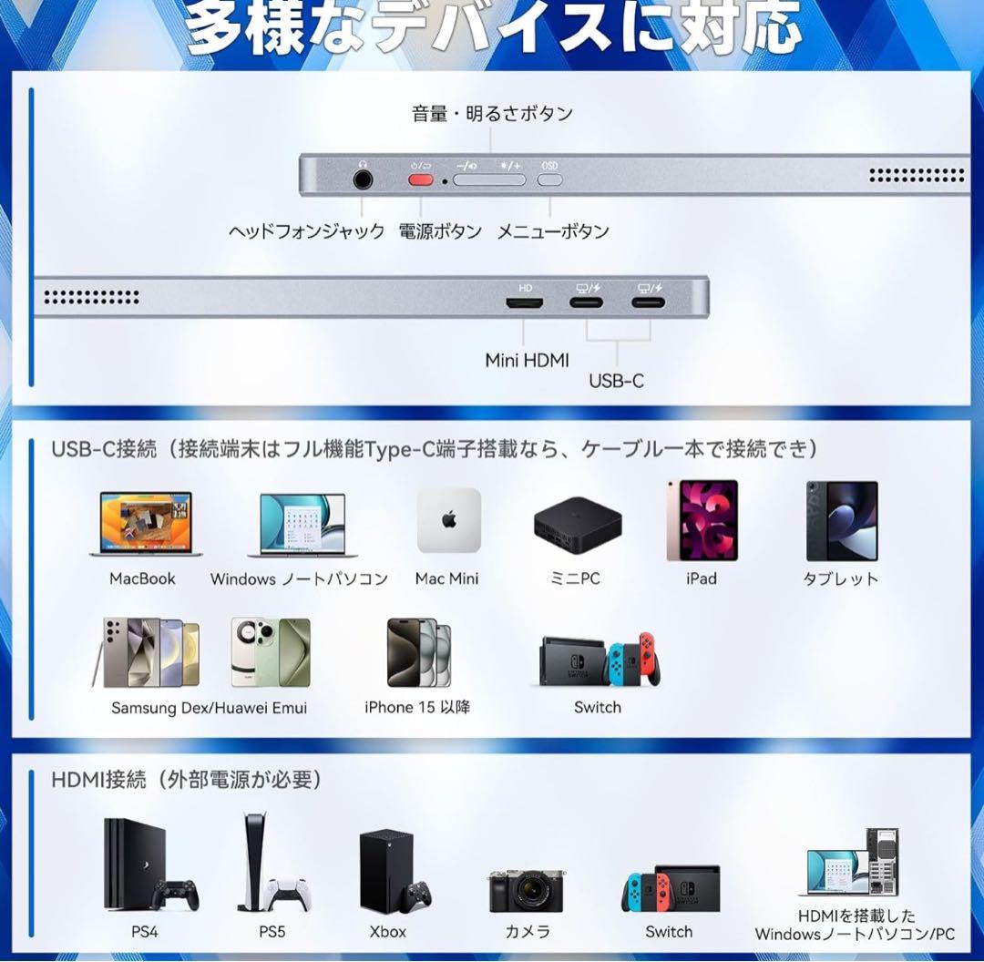 高画質モバイルモニター　4k 13.3インチ