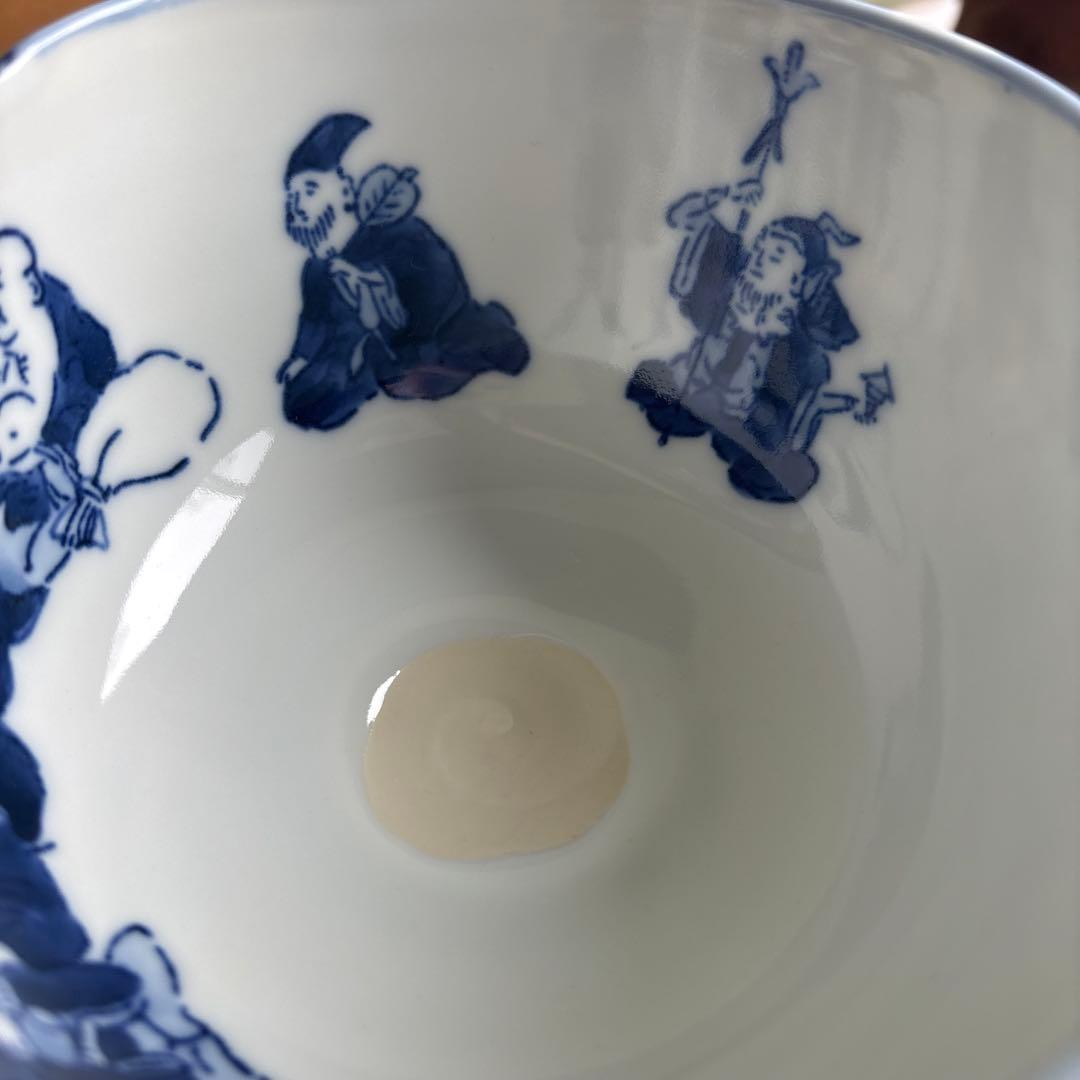 染付俵茶碗 七福神 共箱 抹茶碗 茶道具 （6y）
