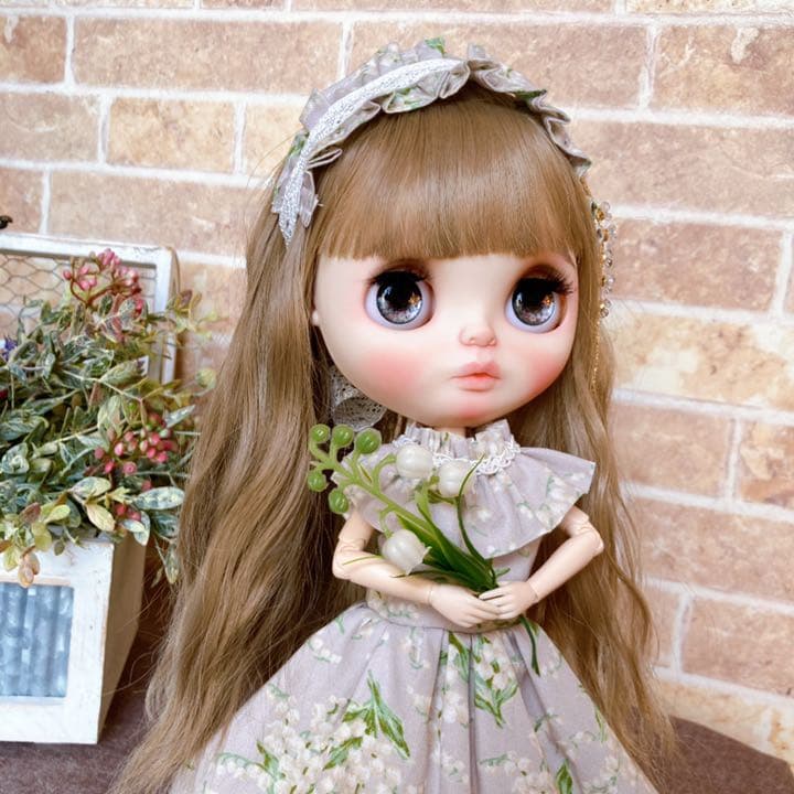 ハンドメイド　ネオブライスサイズ　ワンピース&ヘッドドレスセット　スズラン