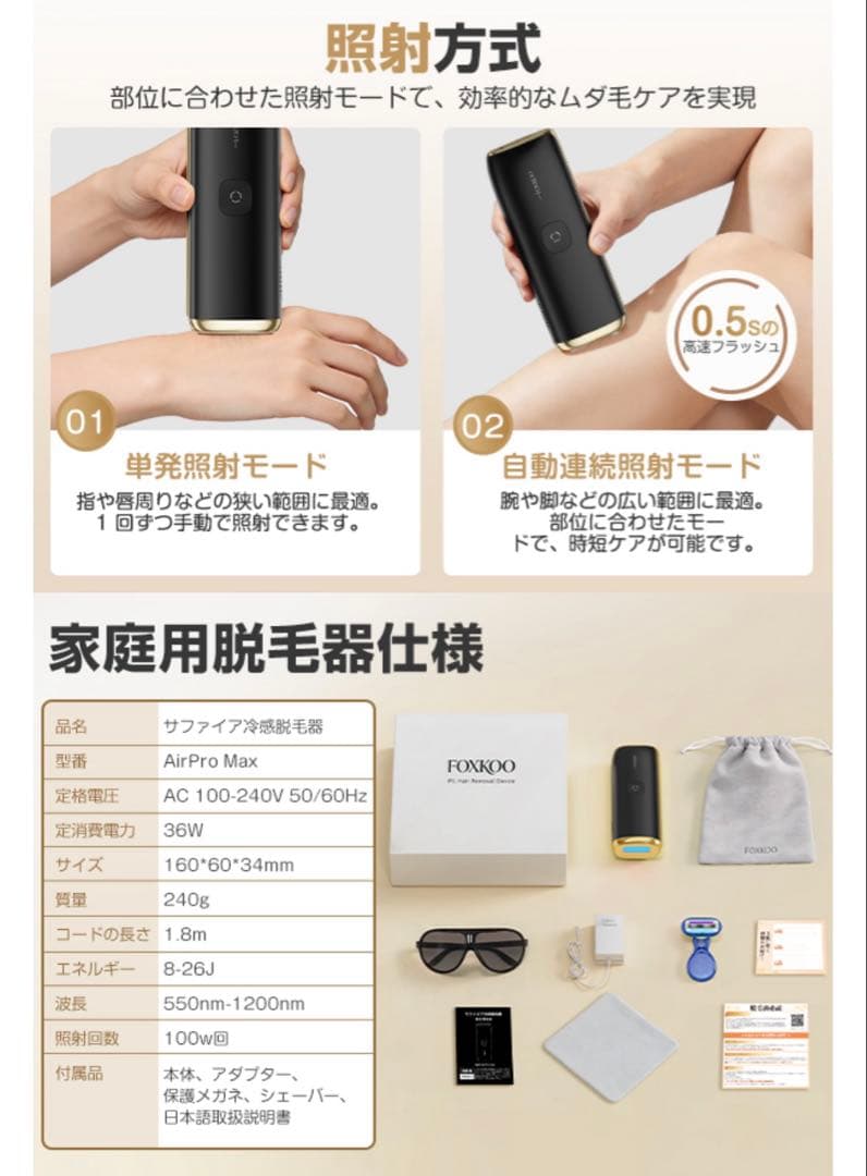 脱毛器 HIPL 光美容器 26J 自動連続照射★新品未使用 男女兼用 全身対応