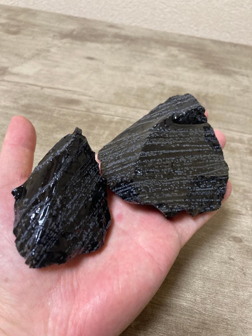 天然黒曜石 スノーフレークオブシディアン 原石2個セット 約8cm 国産鉱物標本