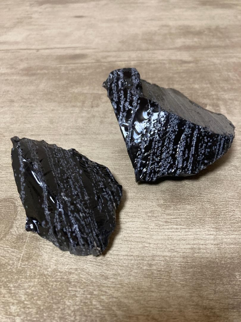 天然黒曜石 スノーフレークオブシディアン 原石2個セット 約8cm 国産鉱物標本