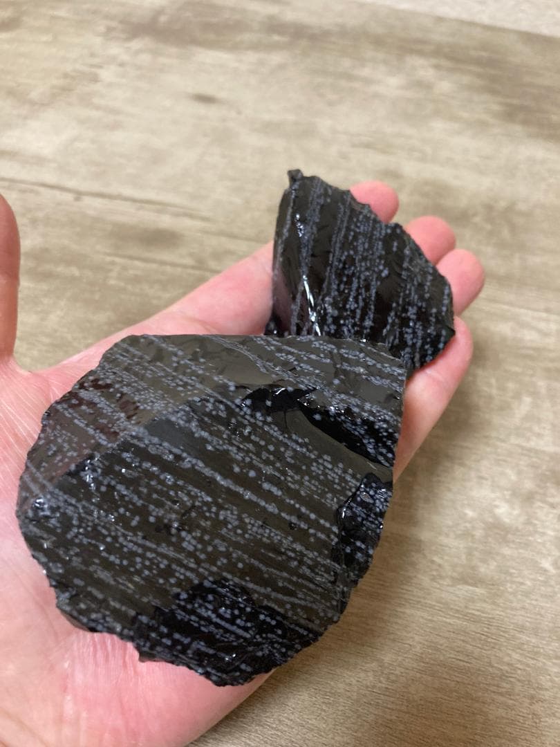 天然黒曜石 スノーフレークオブシディアン 原石2個セット 約8cm 国産鉱物標本
