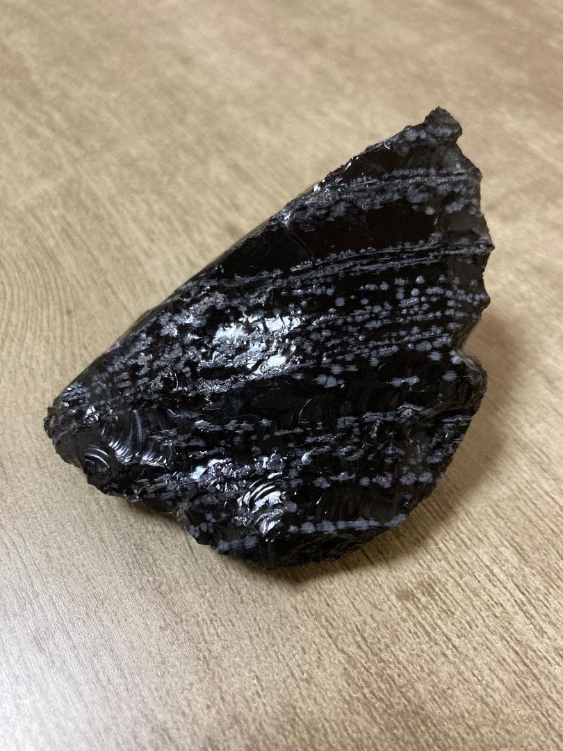 天然黒曜石 スノーフレークオブシディアン 原石2個セット 約8cm 国産鉱物標本