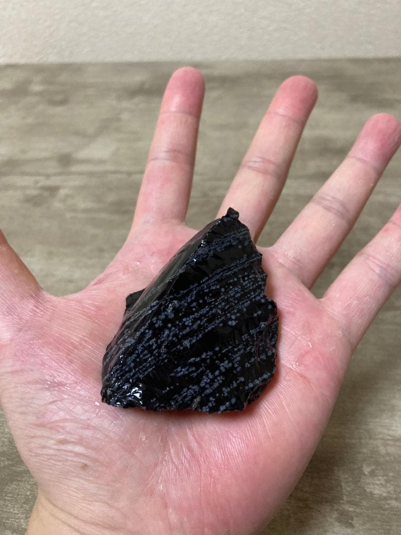 天然黒曜石 スノーフレークオブシディアン 原石2個セット 約8cm 国産鉱物標本