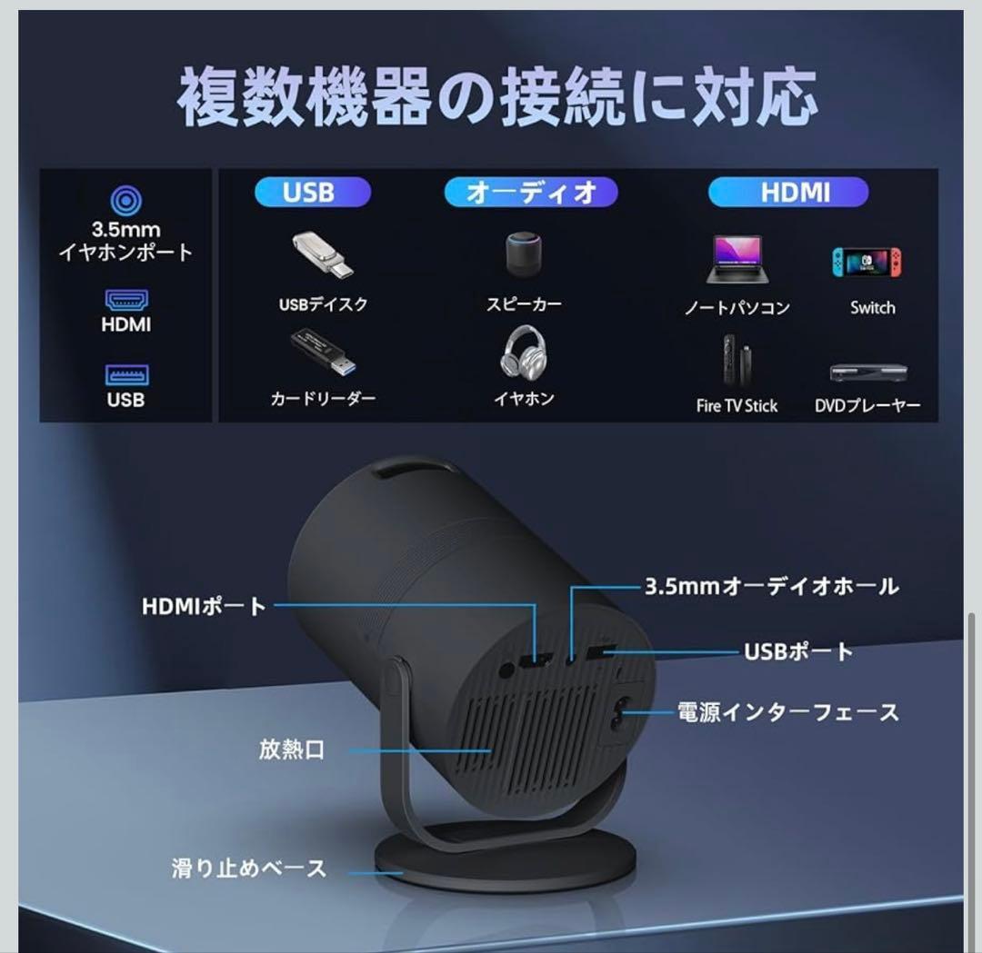 プロジェクター 家庭用【a業界初超小型＆軽量・Android TV 搭載・