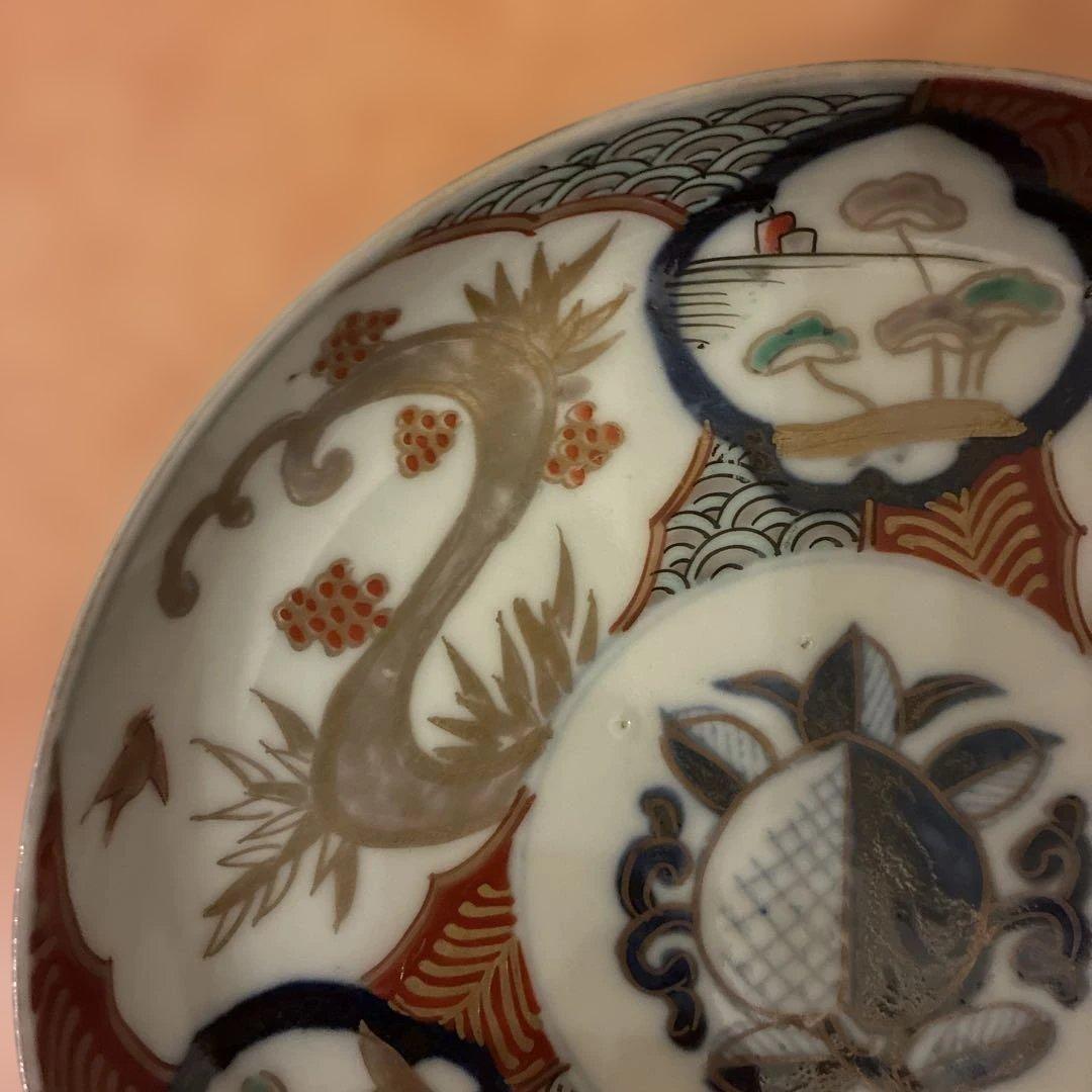 【美品】 2 古伊万里 金蘭手 見込桃 角冨印 時代物
