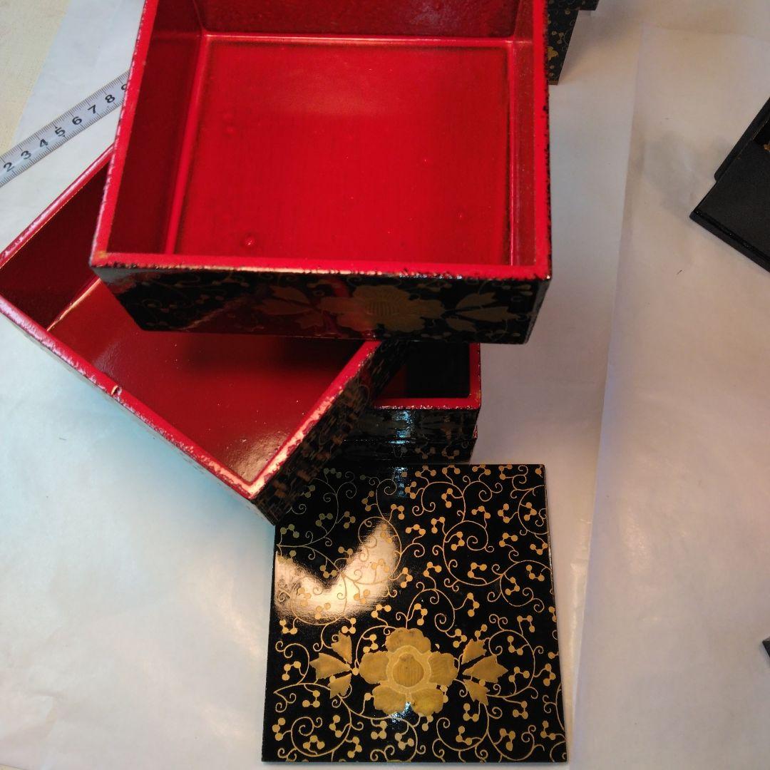 漆塗り収納箱セット 花模様　ひな祭り用品