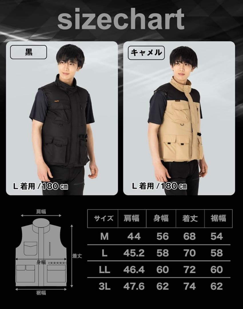 LLサイズ ファンウェア フルセット ファン バッテリー付き キャメル ベスト