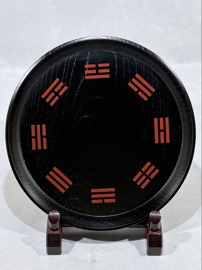 木製　掻合塗　朱入八卦盆　美品　茶道具　送料込