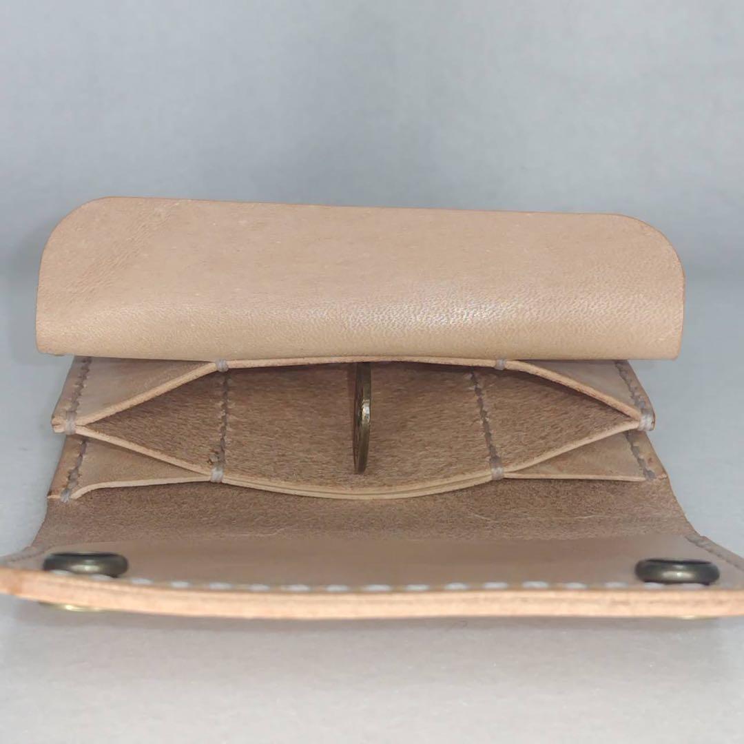 【ハンドメイド】総手縫い ヌメ革 革財布 トラッカーウォレット ショートサイズ