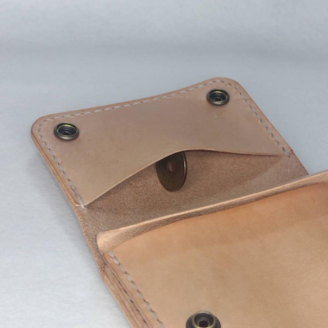 【ハンドメイド】総手縫い ヌメ革 革財布 トラッカーウォレット ショートサイズ