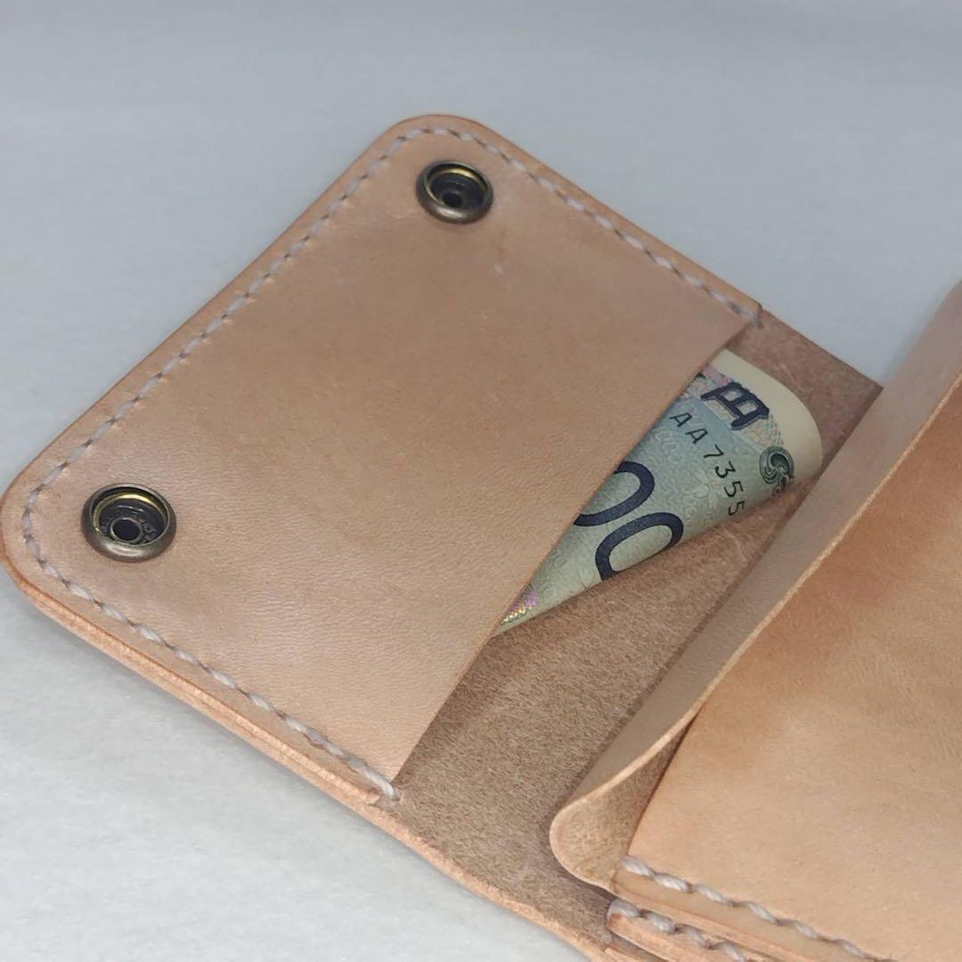 【ハンドメイド】総手縫い ヌメ革 革財布 トラッカーウォレット ショートサイズ