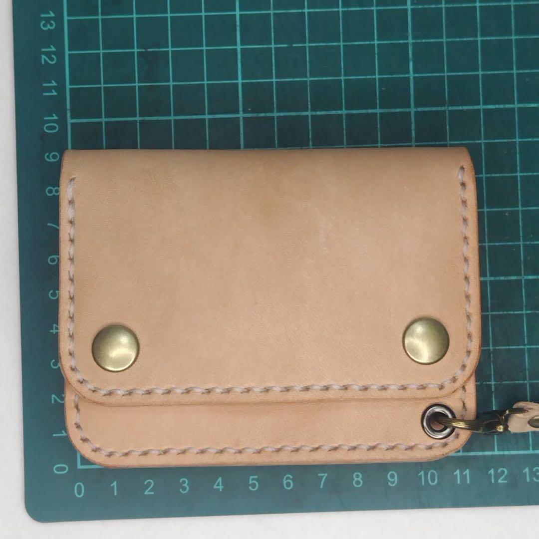 【ハンドメイド】総手縫い ヌメ革 革財布 トラッカーウォレット ショートサイズ