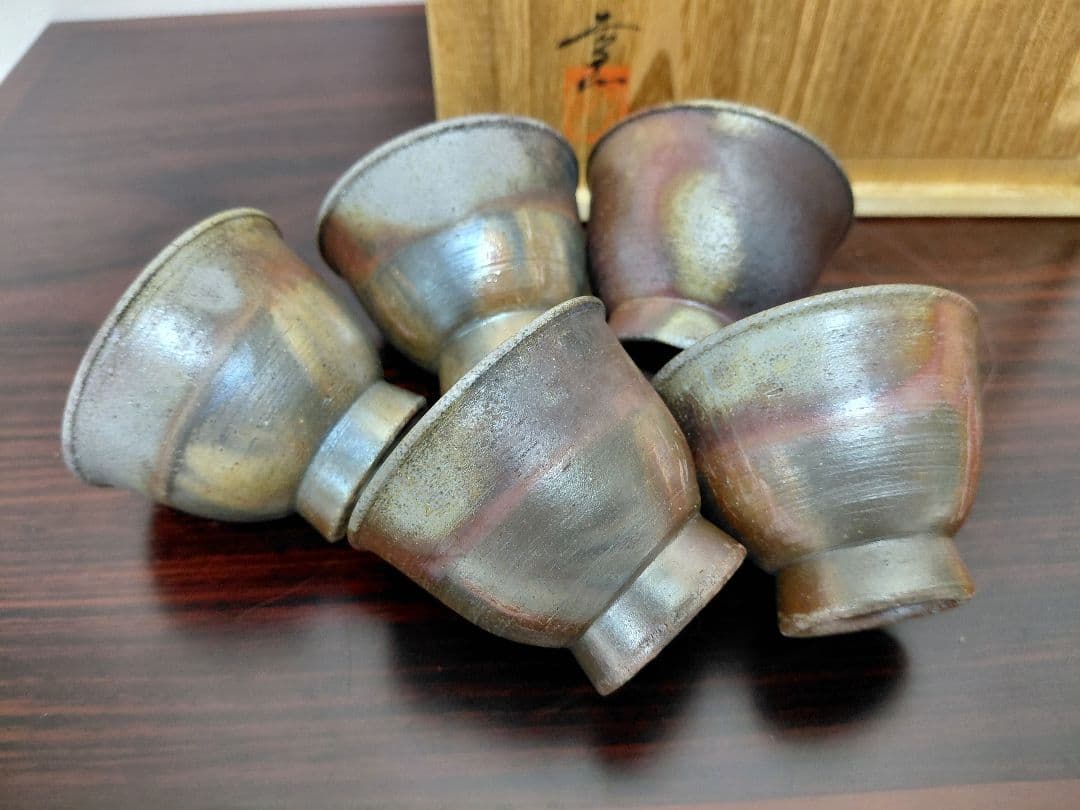 備前焼 泰山窯 茶器セット 宝瓶 湯冷 煎茶碗5客 共箱