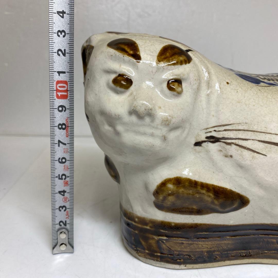 李朝　ネコ形　陶枕　幅約24.5㎝　タコチ　東さ8-0328②
