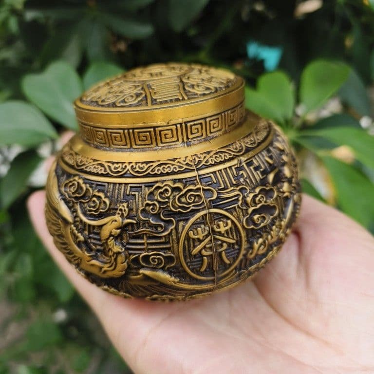 銅 細工 龍鳳 荼葉壺 装飾品 工芸品 美術品 置物
