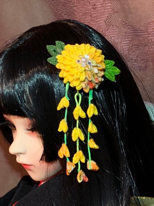 ドール用　菊の花の髪飾り　かんざし　つまみ細工　御注文ページ