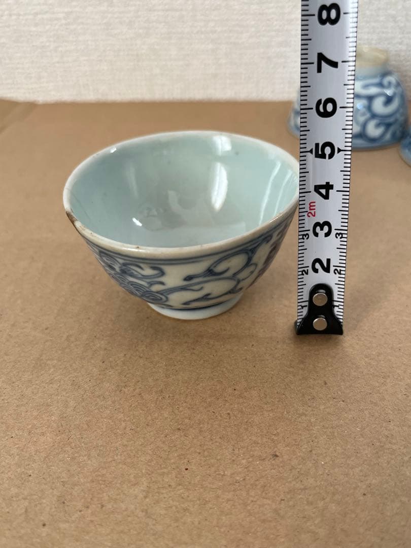 中国清朝 染付 吉祥文 煎茶碗 5客 煎茶道具　木箱