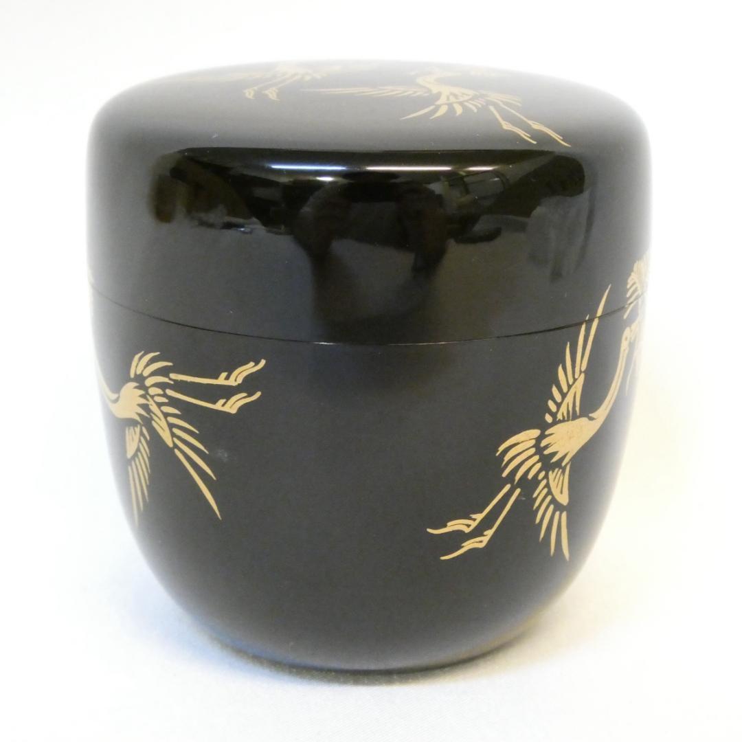 輪島塗 荒井喜峰作 松喰鶴蒔絵 利休棗 中棗 茶道具 茶器