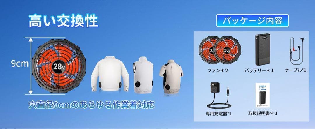 28V 30000mAh ファンバッテリーセット 作業服用 熱中症対策　日本製