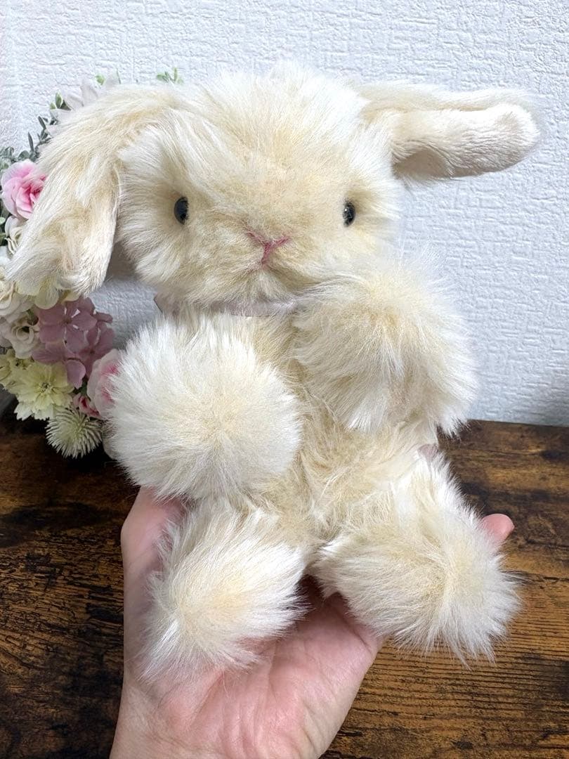 ハンドメイドぬいぐるみ ベージュたれ耳うさぎ ちいさめ 寄り添ううさぎ 一点もの
