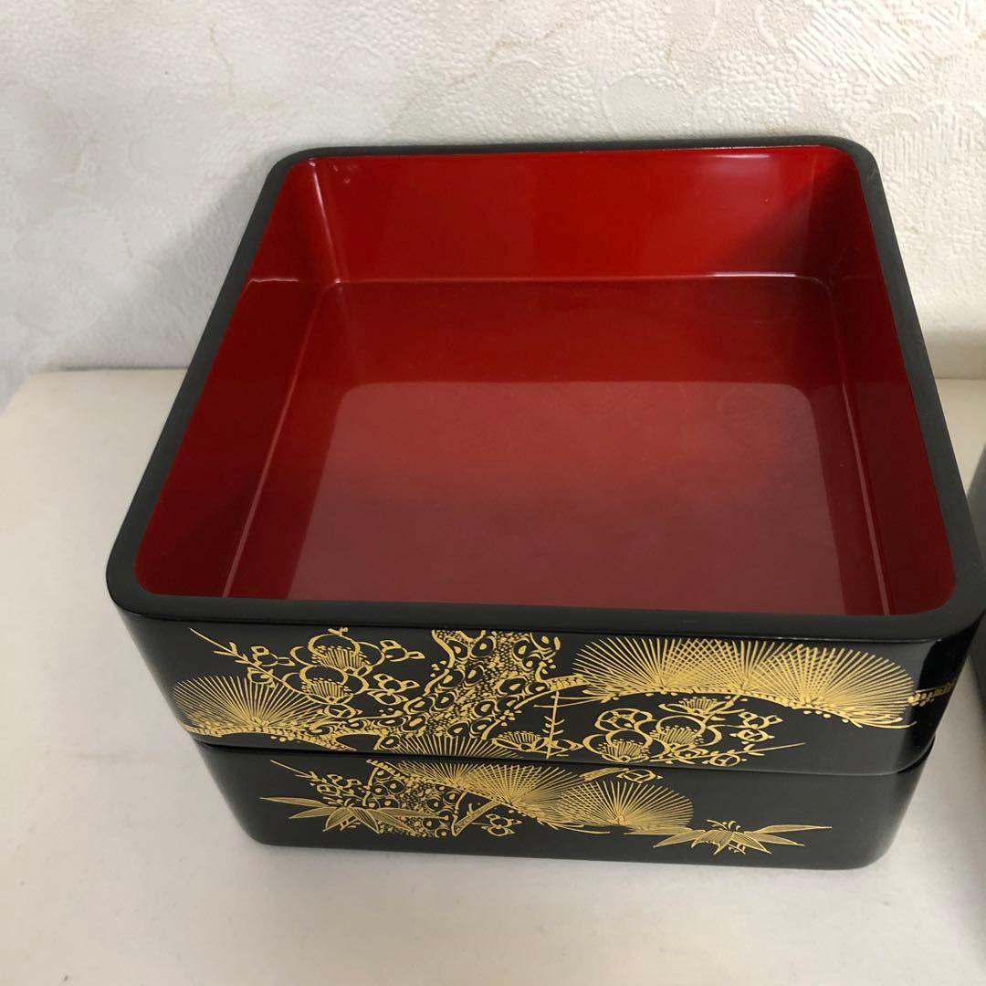 越前漆器　漆器　重箱　沈金　若松　6.5寸　お正月