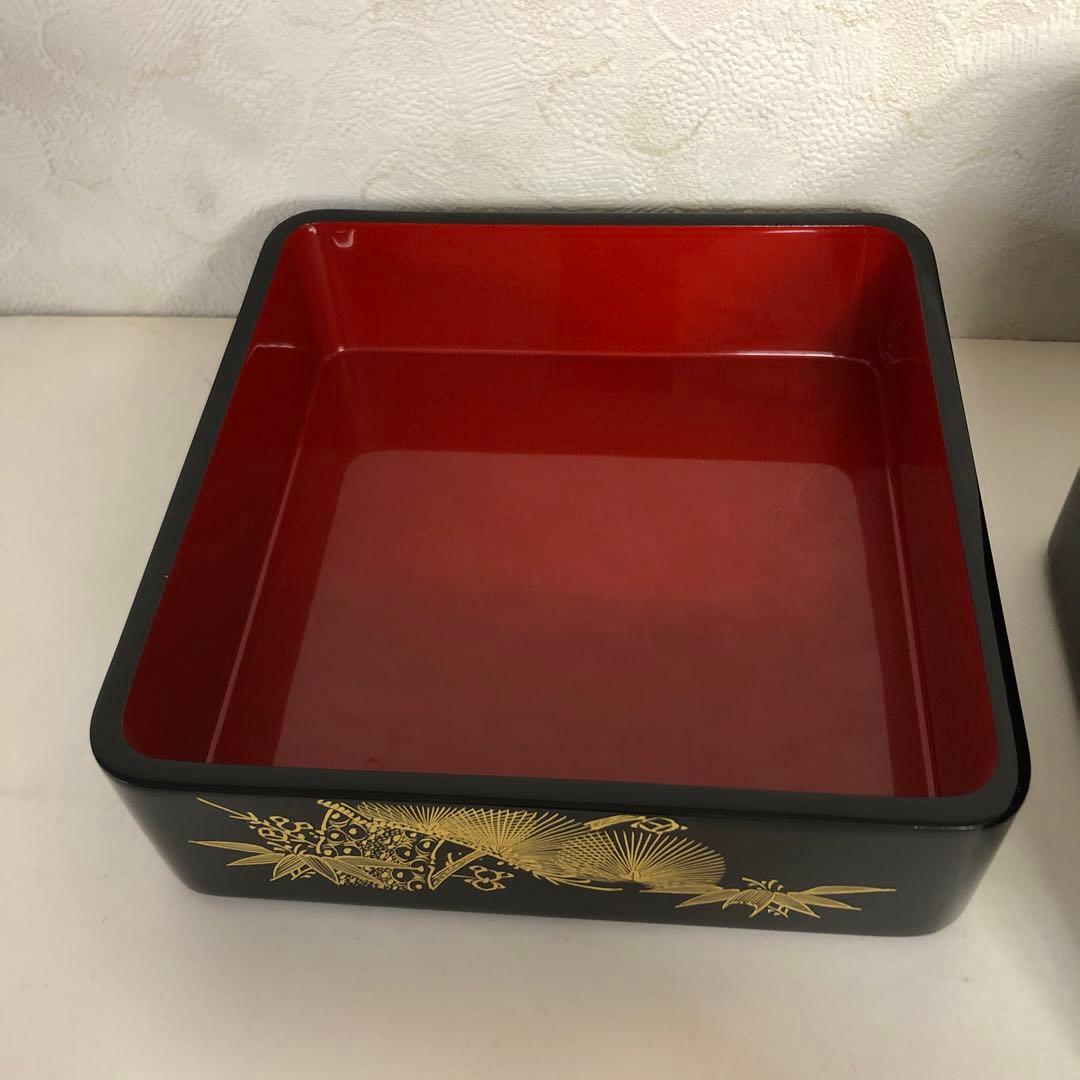 越前漆器　漆器　重箱　沈金　若松　6.5寸　お正月
