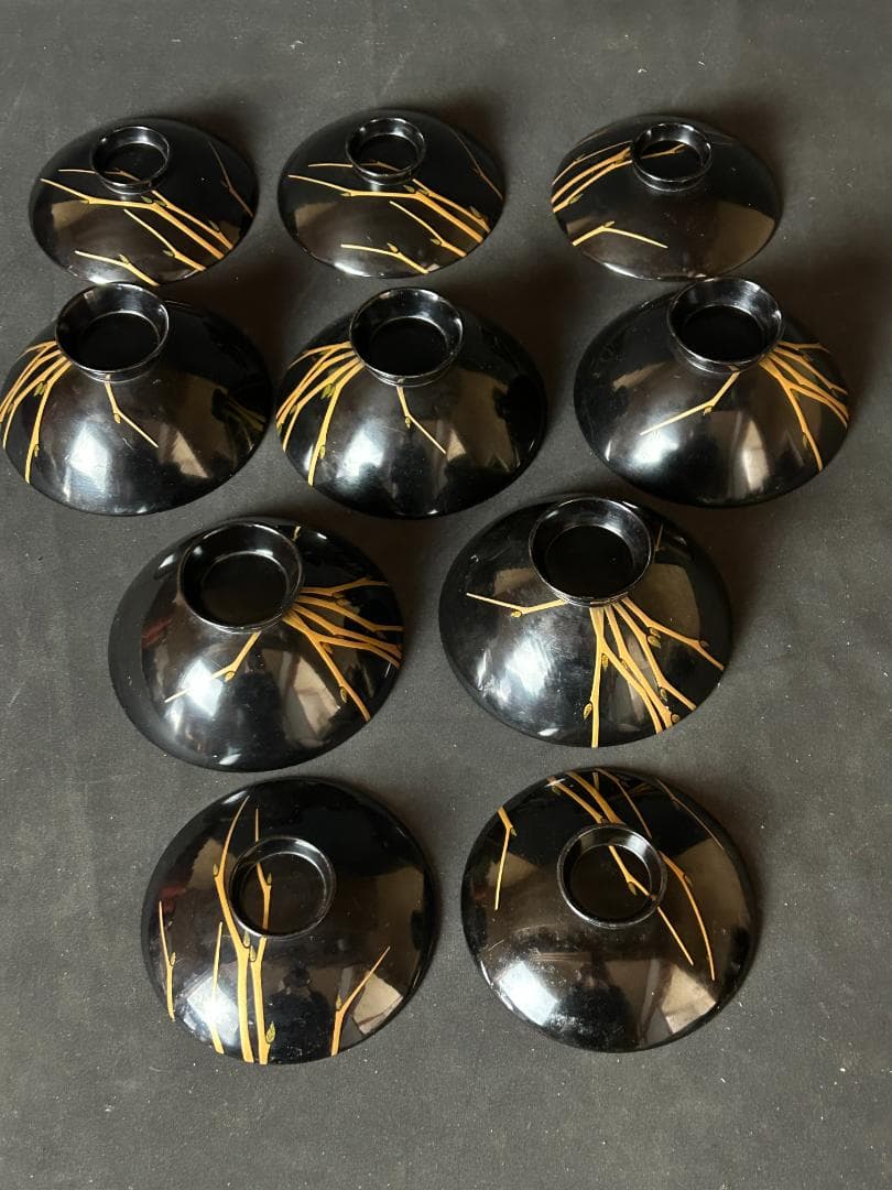 時代 輪島塗 金蒔絵 ススキ図 黒塗 吸物椀 5客 茶懐石道具 明治時代 75