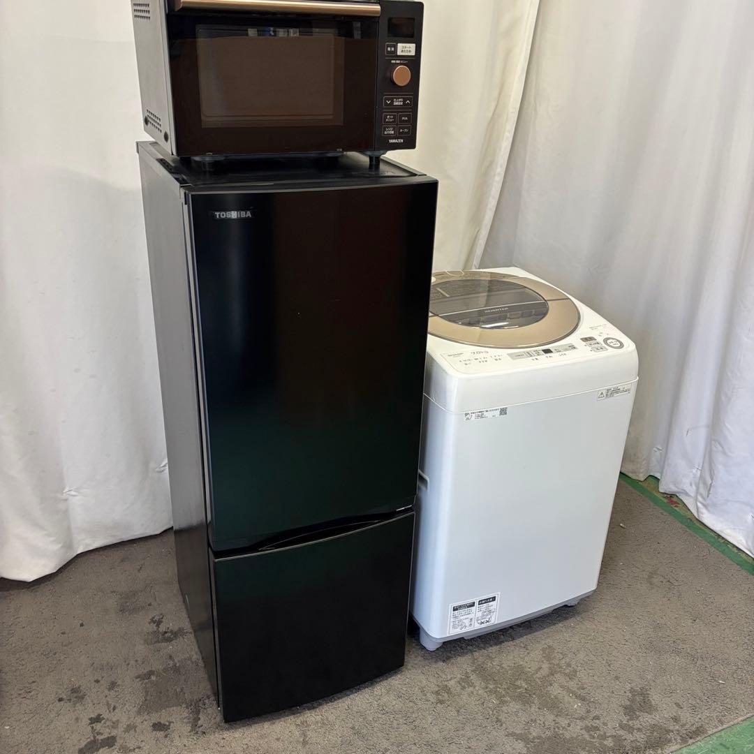 164⭕️冷蔵庫　洗濯機　電子レンジ　一人暮らし　安い　家電セット　黒　設置無料