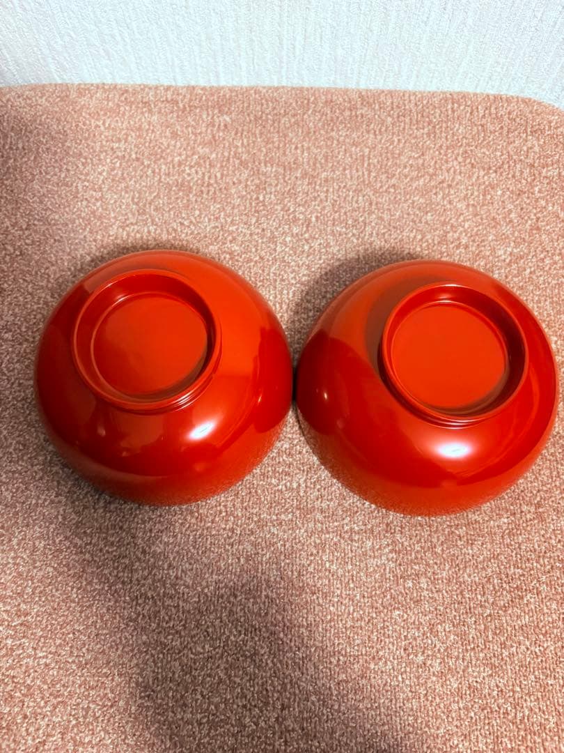 高級漆器 お椀 2個 & 箸 二膳 セット　木製 本漆塗 朱色 ペア 伝統工芸