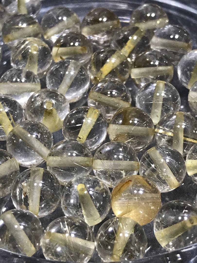 《SHOP》8mm玉【ルチルクォーツ/金針水晶】1mm穴パーツ50個