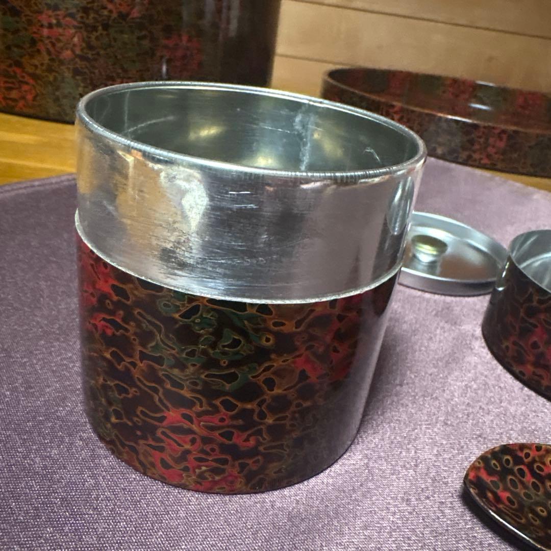 津軽塗　茶櫃　茶筒