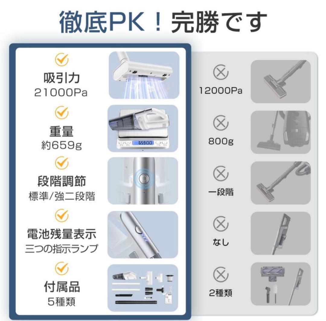 掃除機 コードレス 強力吸引 静音 コードレス掃除機 21kpa 軽量 大人気