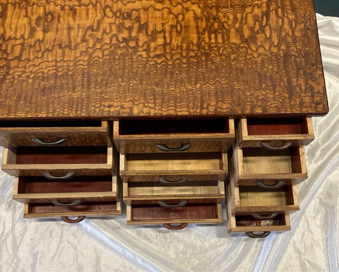 処分価格　銘木玉杢タモ　チェスト　年代物リメイク