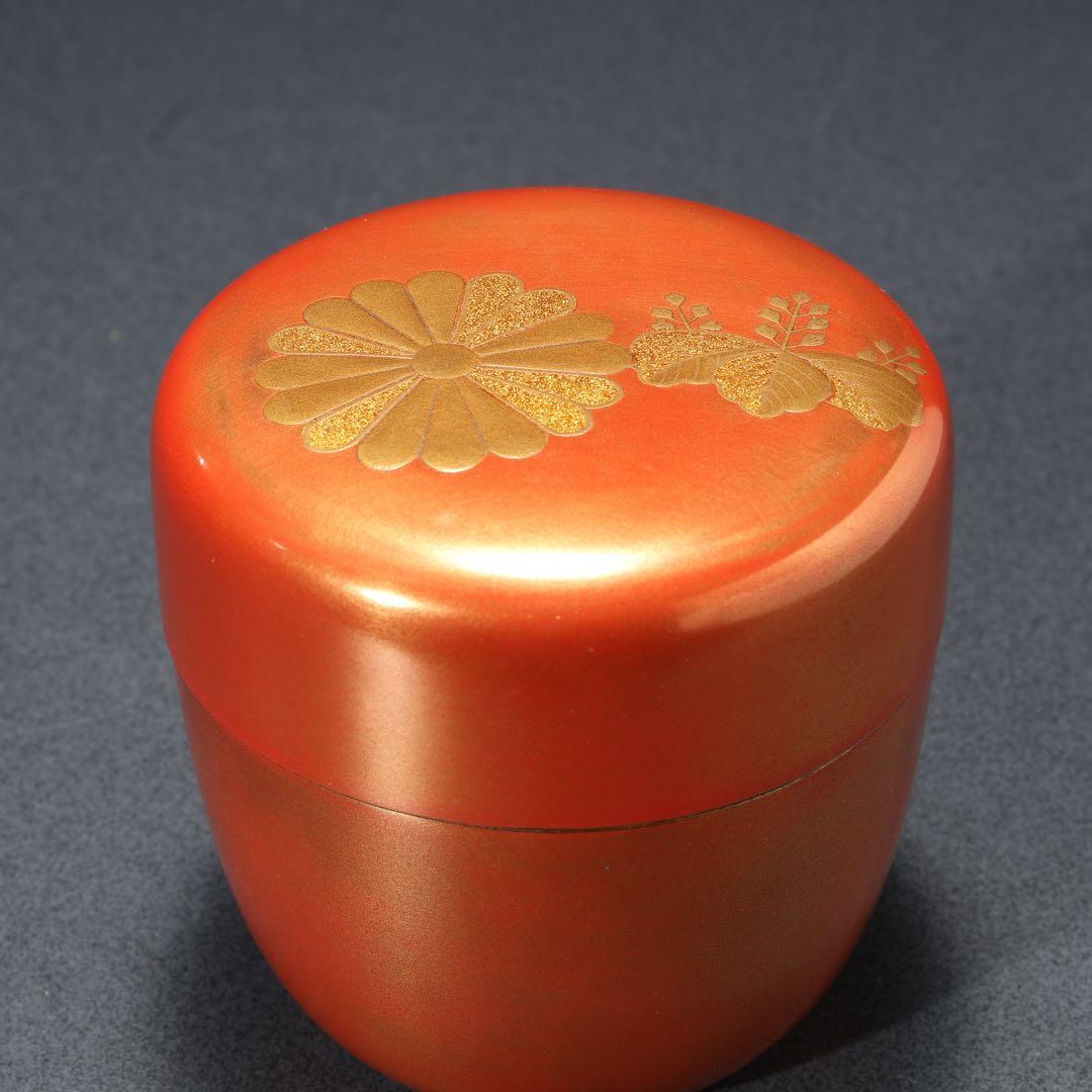 棗　高台寺蒔絵　朱漆　一后一兆　二重箱共箱　共布　R1691