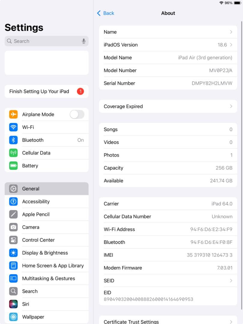 iPad Air 第3世代 Wi-Fi + Cellular 画面焼け有