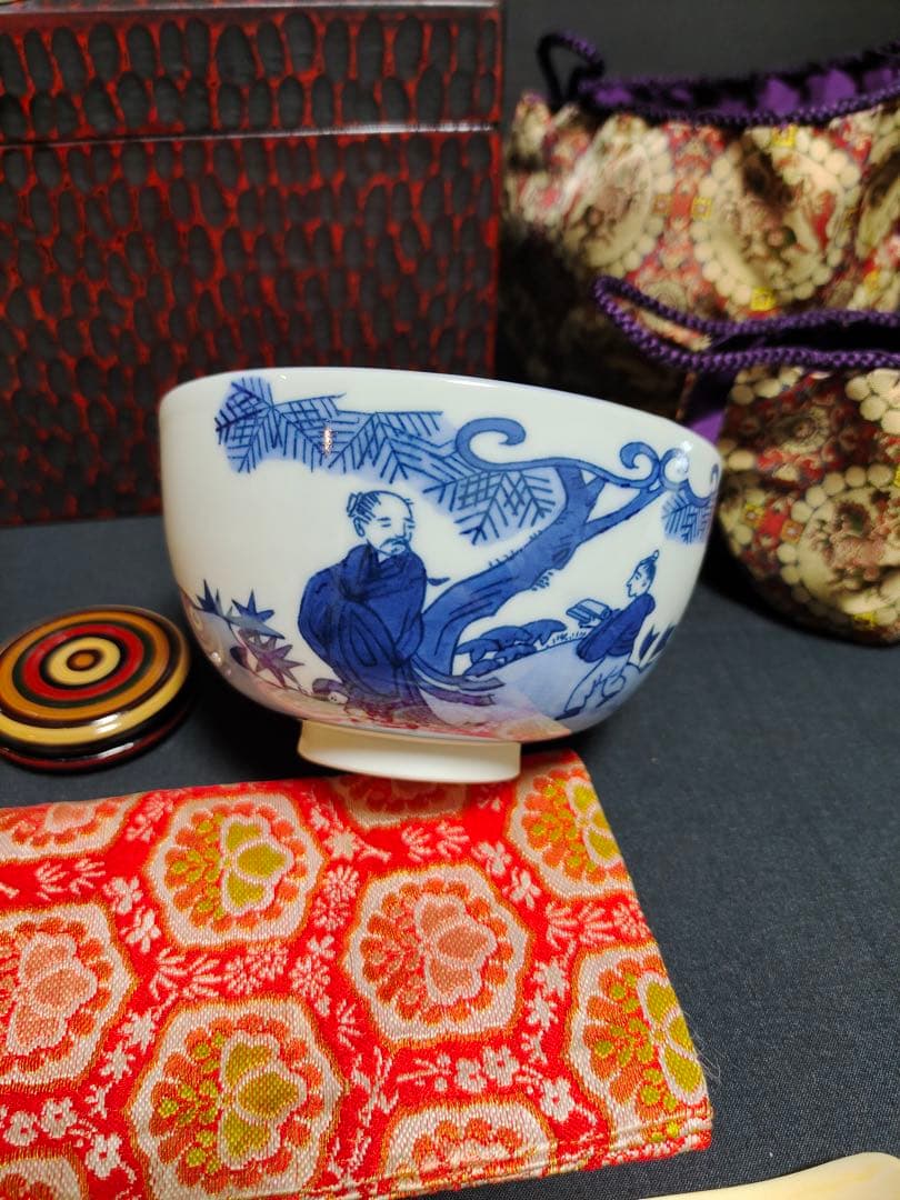 茶箱揃い　鎌倉彫茶箱セット　独楽塗　茶道具　茶事　野点　長期保管未使用品